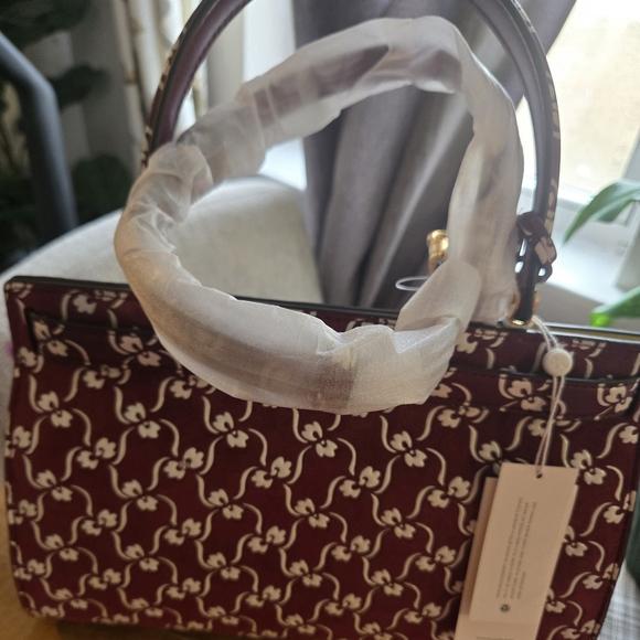 Tory Burch Burgundy and White Patterned Satchel - Picture 6 of 7